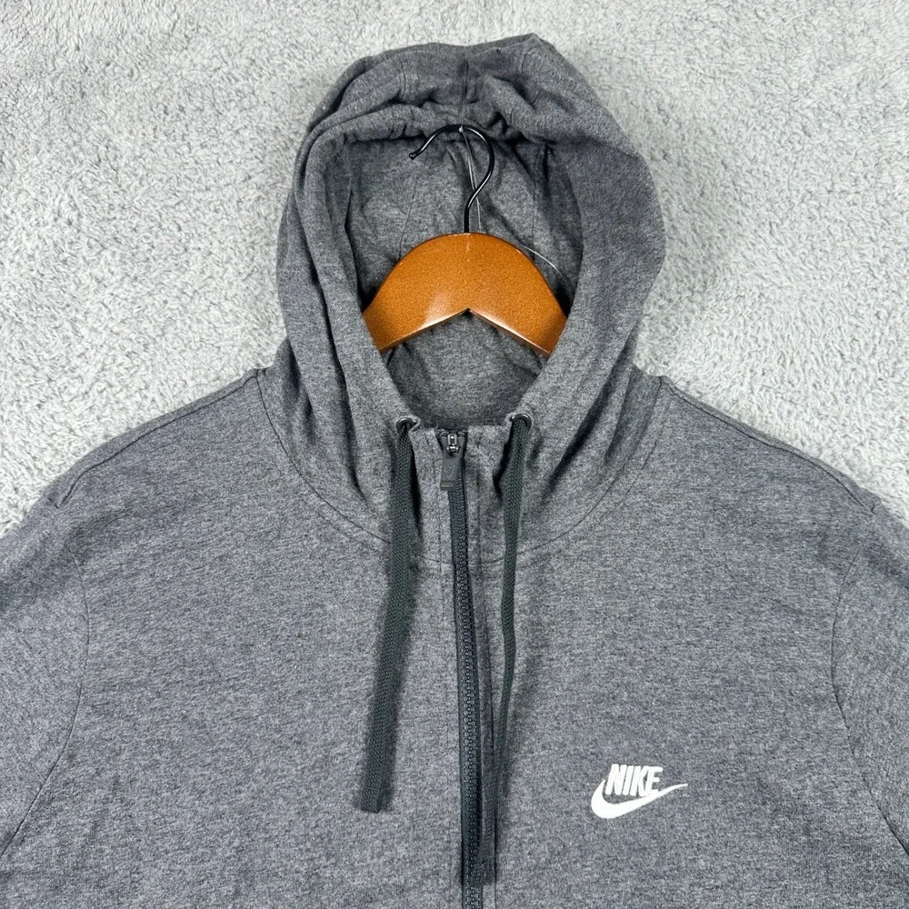 Nike Sportswear Full Zip Hoodie Mens XL‎ Gray Lightweight Jersey Sweatshirt